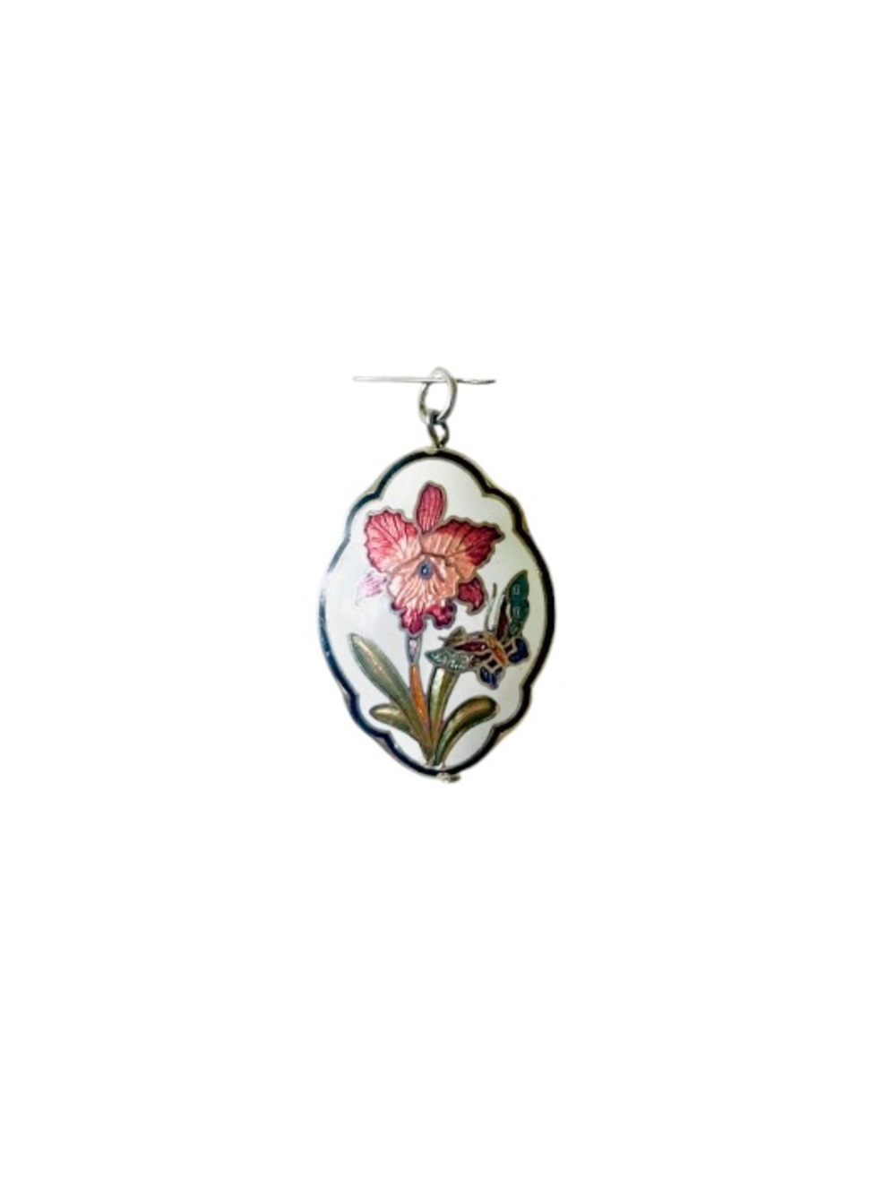 Vintage carved floral porcelain pendant / charm